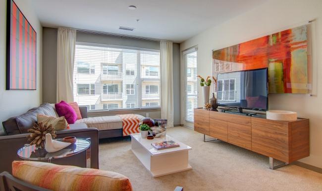 a living room with a tv