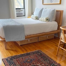 Bedroom with natural lighting and high ceilings