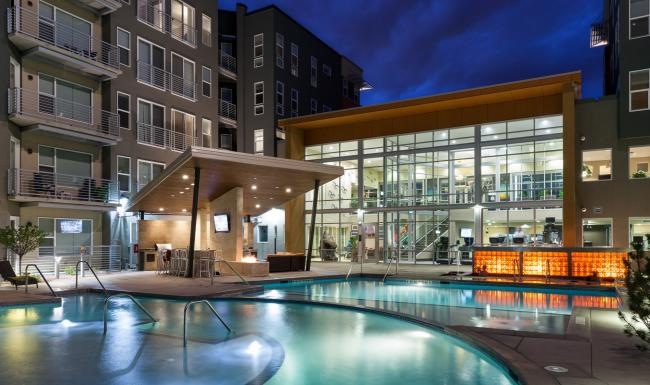 a pool in a building