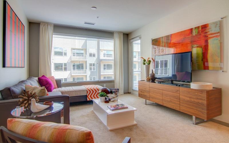 a living room with a tv